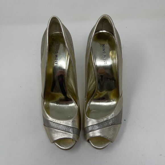 Nine West Women's Transit Metallic Gold Shoes Pump Heels Peep Toe  7.5 US - Picture 2 of 13